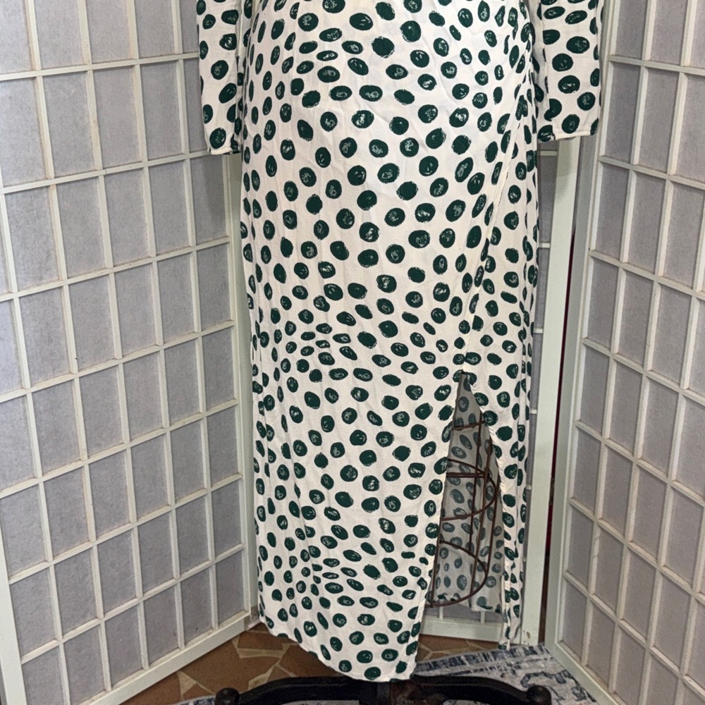 Reformation Hilda Long Sleeve Festival Fairy Cottagecore Green Polka Dot Dress 4 - Picture 5 of 16